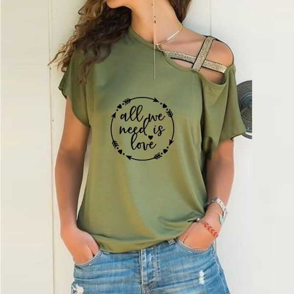 women's t-shirt all we need is love heart arrow loose irregular women harajuku skew neck cross bandage for female lover gift, White
women's t-shirt all we need is love heart arrow loose irregular women harajuku skew neck cross bandage for female lover gift, White