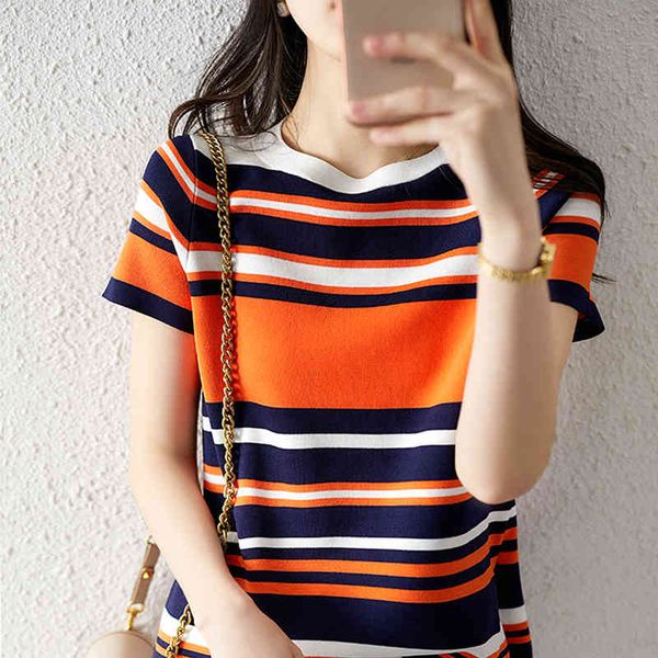women's t-shirt shintimes tee summer knitted women casual woman s striped hit color loose femme h3me, White
women's t-shirt shintimes tee summer knitted women casual woman s striped hit color loose femme h3me, White