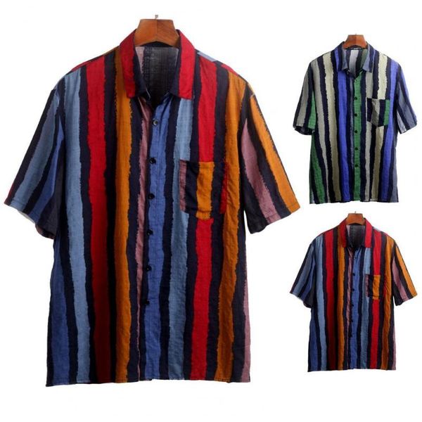 men's casual shirts trendy striped print men shirt turn-down collar arc hem short sleeve buttons closure beachwear summer, White;black
men's casual shirts trendy striped print men shirt turn-down collar arc hem short sleeve buttons closure beachwear summer, White;black