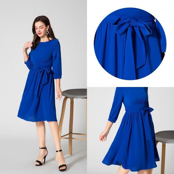 spring autumn dresses round-neck solid color vintage high waist dress female casual 3/4 sleeve belt party-dress, Black;gray 
spring autumn dresses round-neck solid color vintage high waist dress female casual 3/4 sleeve belt party-dress, Black;gray