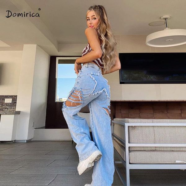women's jeans fashion summer stitching star ripped for women casual y2k straight woman high waist denim trousers, Blue
