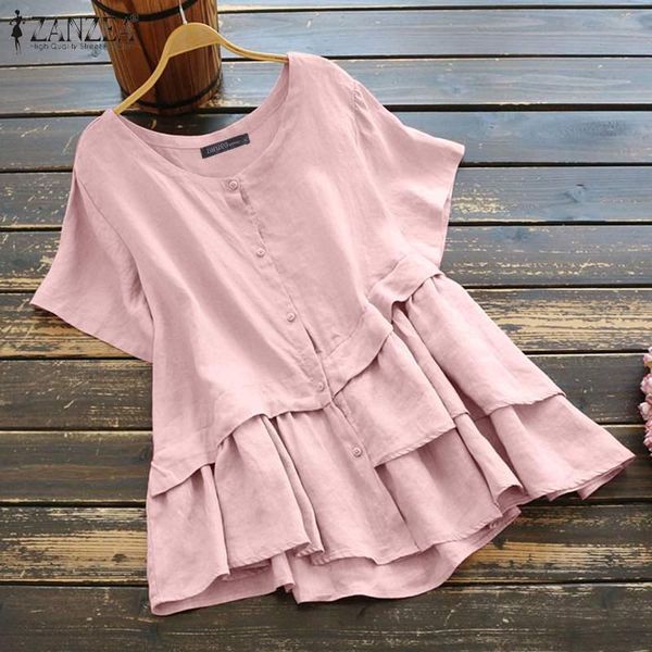 women short sleeve ruffled shirts summer cotton linen blouse vintage flounce loose solid buttons blusas tunic women's blouses &, White
women short sleeve ruffled shirts summer cotton linen blouse vintage flounce loose solid buttons blusas tunic women's blouses &, White
