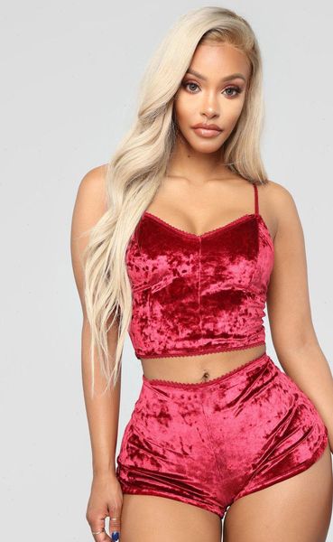2pcs velvet fashion womens sleepwears spaghetti strap shorts pajama set, Black;red
2pcs velvet fashion womens sleepwears spaghetti strap shorts pajama set, Black;red