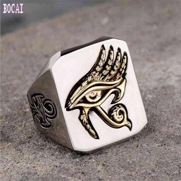 original design explosion models horus eye ring titanium steel network red retro hip hop jewelry, Silver