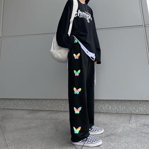 early spring retro color reflective butterfly straight loose wide-leg casual pants women's & capris, Black;white
early spring retro color reflective butterfly straight loose wide-leg casual pants women's & capris, Black;white