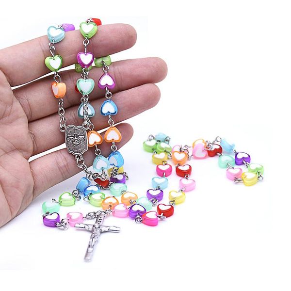 pendant necklaces religious colorful love heart rosary bead necklace children's cross handmade lucky praying blessing jewelry, Silver
pendant necklaces religious colorful love heart rosary bead necklace children's cross handmade lucky praying blessing jewelry, Silver
