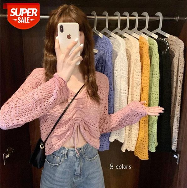 korean style hollow design sense v-neck loose and thin drawstring sunscreen sweater #0x0c, Black;gray
korean style hollow design sense v-neck loose and thin drawstring sunscreen sweater #0x0c, Black;gray