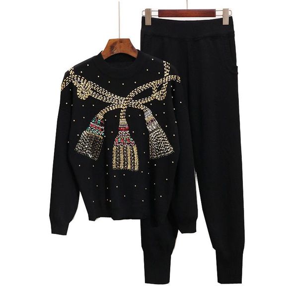 women's tracksuits 2021 spring autumn fashion loose beading knitted sweater 2 piece set women + little feet pants casual g378, Gray
women's tracksuits 2021 spring autumn fashion loose beading knitted sweater 2 piece set women + little feet pants casual g378, Gray