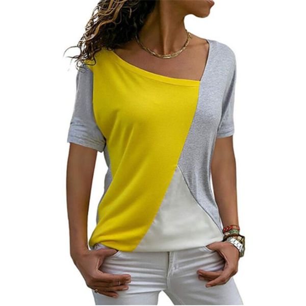 women's t-shirt summer fashion color contrast casual short irregular collar harajuku plus size clothing, White
women's t-shirt summer fashion color contrast casual short irregular collar harajuku plus size clothing, White