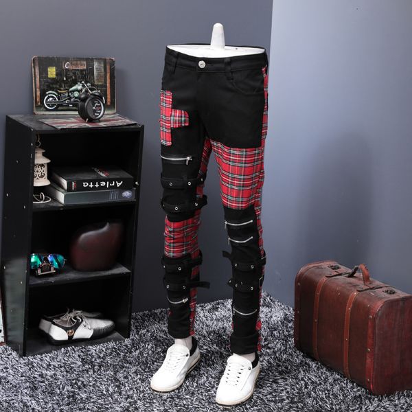 men's shorts mens designers jeans for men scotland plaid patchwork cross slim straight jeans trendy bandage denim pants jy0a, White;black
men's shorts mens designers jeans for men scotland plaid patchwork cross slim straight jeans trendy bandage denim pants jy0a, White;black
