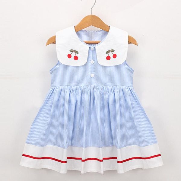 girl's dresses summer embroidery cherry turn-down collar sleeveless striped dress cotton infant princess toddler girls clothes, Red;yellow
girl's dresses summer embroidery cherry turn-down collar sleeveless striped dress cotton infant princess toddler girls clothes, Red;yellow