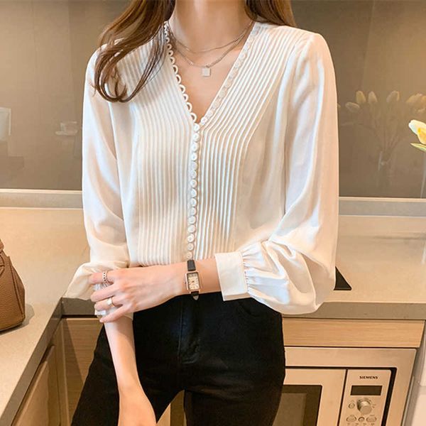 korean blouse women chiffon s long sleeve shirts plus size woman white shirt v-neck pleated 210604
korean blouse women chiffon s long sleeve shirts plus size woman white shirt v-neck pleated 210604