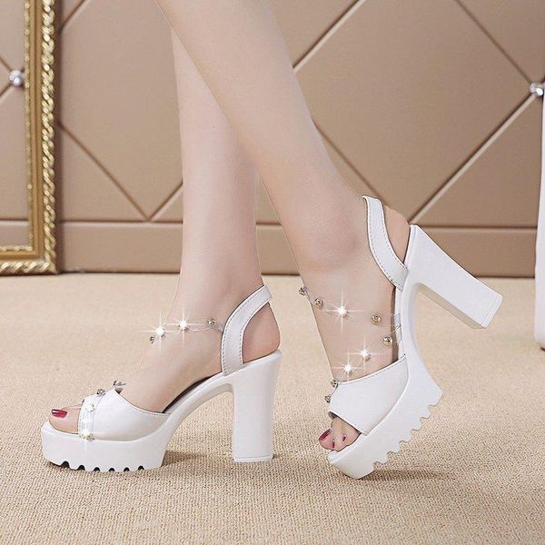 platform high heels sandals slides female fashion rivets transparent straps thick summer women casual shoes, Black
platform high heels sandals slides female fashion rivets transparent straps thick summer women casual shoes, Black
