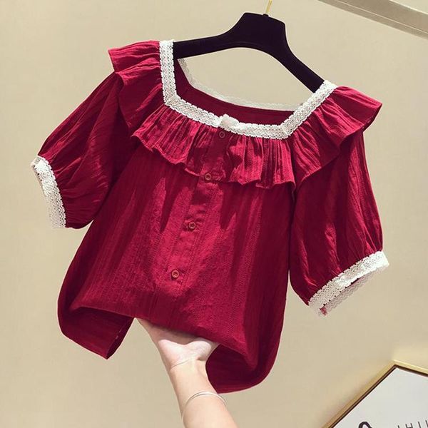slash neck ruffles women blouse 2021 summer solid short-sleeved loose all match lady elegant pulls outwear women's blouses & shirts, White
slash neck ruffles women blouse 2021 summer solid short-sleeved loose all match lady elegant pulls outwear women's blouses & shirts, White