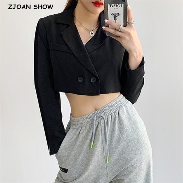 autumn notched collar cropped blazer vintage women double-breasted buttons long sleeve high waist suit cool girl coat outwear 210429, White;black
autumn notched collar cropped blazer vintage women double-breasted buttons long sleeve high waist suit cool girl coat outwear 210429, White;black