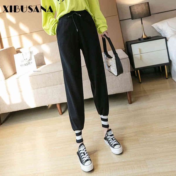 women elastic waist solid loose drawstring trousers female knitted harem pants autumn winter sport women's 210423, Black;white
women elastic waist solid loose drawstring trousers female knitted harem pants autumn winter sport women's 210423, Black;white