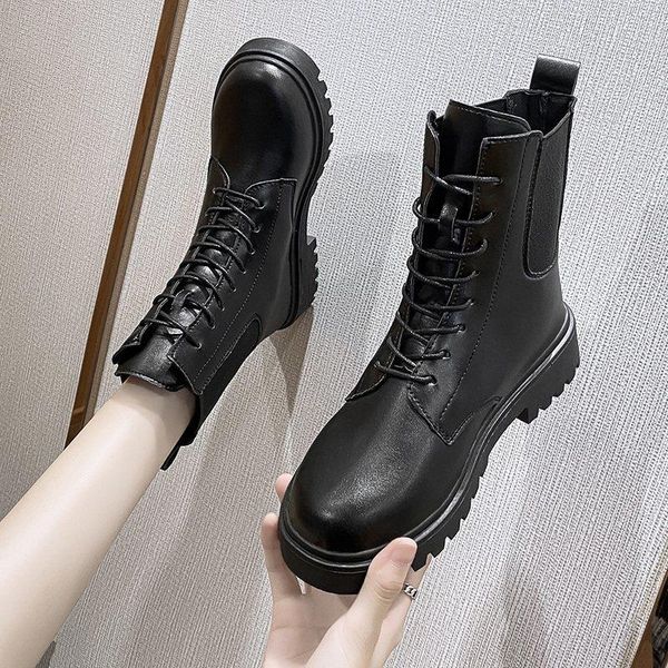 ankle boots for women shoes woman leather thick bottom mid heels round toe lace up winter botas mujer plus size, Black
ankle boots for women shoes woman leather thick bottom mid heels round toe lace up winter botas mujer plus size, Black