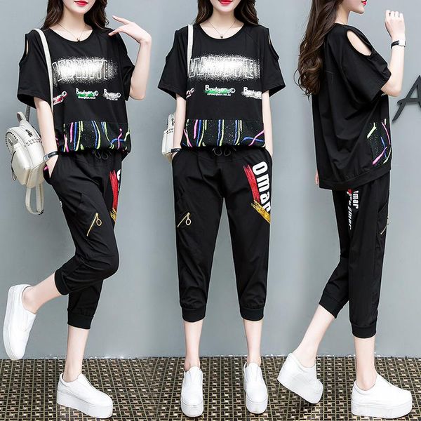 plus size tracksuits female fashion large sports suits summer printing loose hole strapless crop +pencil pants two-piece outfit, Black
plus size tracksuits female fashion large sports suits summer printing loose hole strapless crop +pencil pants two-piece outfit, Black