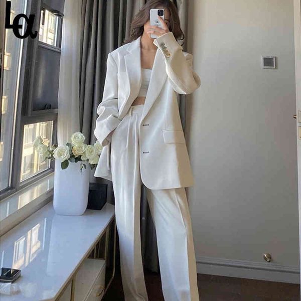 women office white suit two-piece pantsuit elegant blazer female set casual loose pants jacket work clothes 210519, White;black
women office white suit two-piece pantsuit elegant blazer female set casual loose pants jacket work clothes 210519, White;black