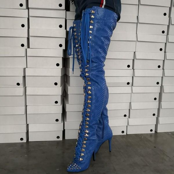 thigh high boots studded snake skin stiletto heels blue party prom night club shoes woman plus us size 14 15, Black
thigh high boots studded snake skin stiletto heels blue party prom night club shoes woman plus us size 14 15, Black