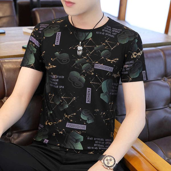 large 2021 summer ice silk t-shirt men's wear korean personality trend round neck short sleeve, White;black
large 2021 summer ice silk t-shirt men's wear korean personality trend round neck short sleeve, White;black