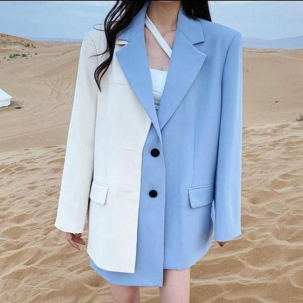 women's suits & blazers small suit jacket contrast color stitching design sense korean casual loose autumn womens, White;black
women's suits & blazers small suit jacket contrast color stitching design sense korean casual loose autumn womens, White;black