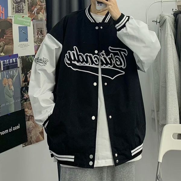 spring brand color blocking hip hop et coat men's ins couple fashion loose street bomber, Black;brown
spring brand color blocking hip hop et coat men's ins couple fashion loose street bomber, Black;brown