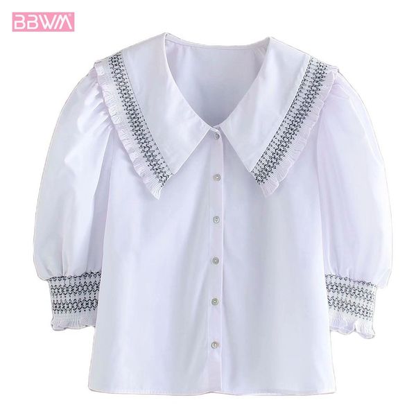 chic women lapel half sleeve puff sleeve contrast poplin shirt vintage with buttons refreshing female 210507, White
chic women lapel half sleeve puff sleeve contrast poplin shirt vintage with buttons refreshing female 210507, White
