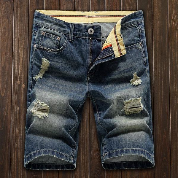 men's jeans summer holed denim shorts capris fashion brand loose thin straight breeches, Blue
men's jeans summer holed denim shorts capris fashion brand loose thin straight breeches, Blue
