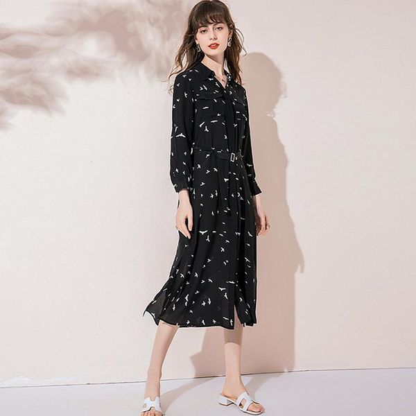 casual dresses 100% silk dress women solid belt straight pocket long sleeve single-breasted elegant shirt fashion, Black;gray
casual dresses 100% silk dress women solid belt straight pocket long sleeve single-breasted elegant shirt fashion, Black;gray