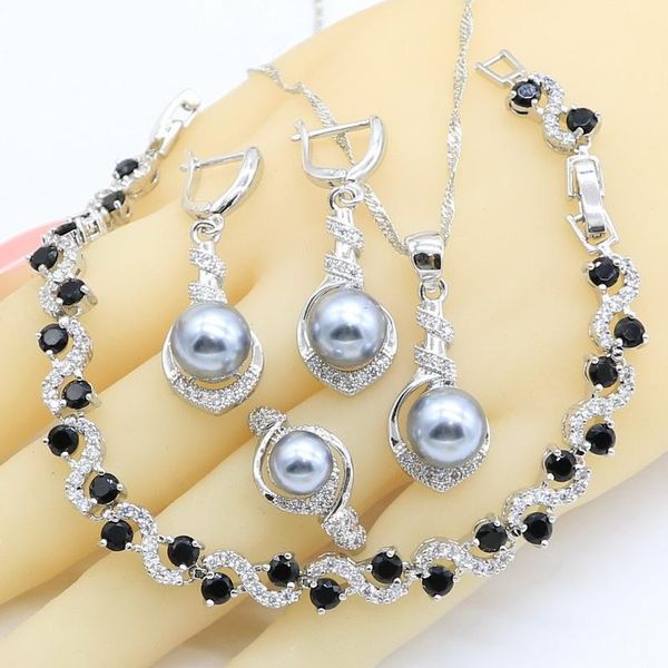 wedding jewelry sets geometric gray pearl 925 silver for women black zircon bracelet earrings necklace pendant rings gift box, Slivery;golden
wedding jewelry sets geometric gray pearl 925 silver for women black zircon bracelet earrings necklace pendant rings gift box, Slivery;golden