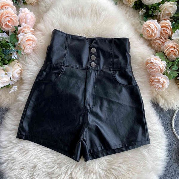 women's shorts foamlina new chic autumn winter black pu leather short pants korean style high waist buttons slim female 8e93, White;black 
women's shorts foamlina new chic autumn winter black pu leather short pants korean style high waist buttons slim female 8e93, White;black