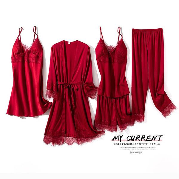 women's sleepwear women summer solid color pajamas ice silk five-piece homewear comfortable lace home service suit, Black;red
women's sleepwear women summer solid color pajamas ice silk five-piece homewear comfortable lace home service suit, Black;red