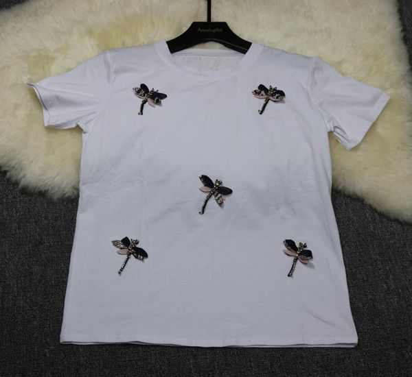 women's blouses & shirts amolapha women dragonfly embroidery t-shirt diamonds summer female woman casual tshirt pullovers, White
women's blouses & shirts amolapha women dragonfly embroidery t-shirt diamonds summer female woman casual tshirt pullovers, White