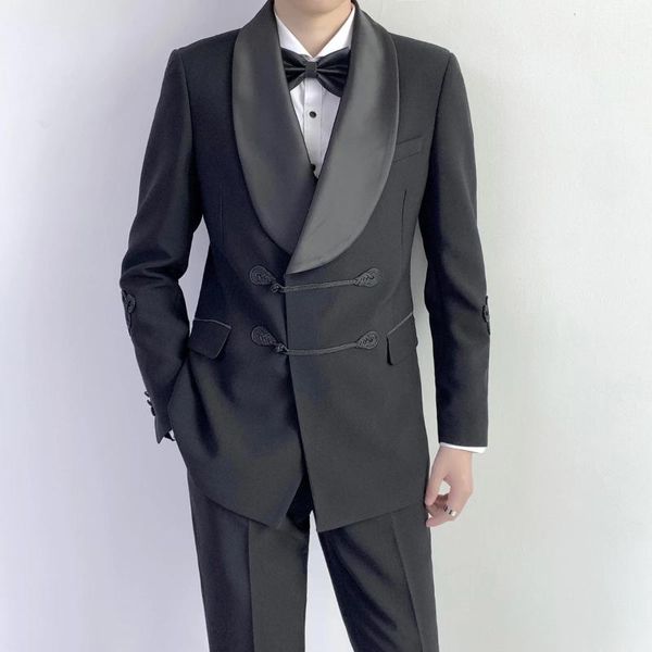 men's suits & blazers chinese fashion black men 2 pieces jacket pant terno masculino groom wedding prom blazer costume homme double bre, White;black
men's suits & blazers chinese fashion black men 2 pieces jacket pant terno masculino groom wedding prom blazer costume homme double bre, White;black