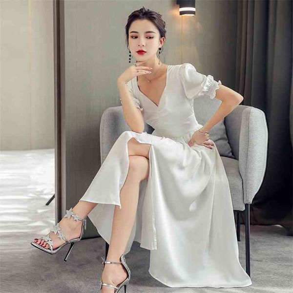 white long dress for women summer korea short sleeve v neck smooth sundress ladie party maxi dresses 210602, Black;gray
white long dress for women summer korea short sleeve v neck smooth sundress ladie party maxi dresses 210602, Black;gray