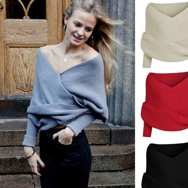 womens sweaters solid long sleeve v neck off shoulder wrap knitted sweater shawl autumn winter casual warm outwear, White;black
womens sweaters solid long sleeve v neck off shoulder wrap knitted sweater shawl autumn winter casual warm outwear, White;black