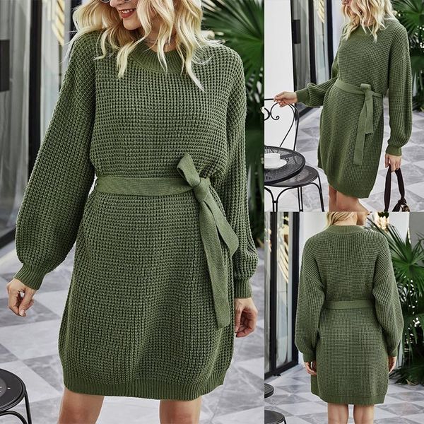 autumn and winter round neck loose long pullover sweater belt waist knitted dress casual dresses, Black;gray
autumn and winter round neck loose long pullover sweater belt waist knitted dress casual dresses, Black;gray