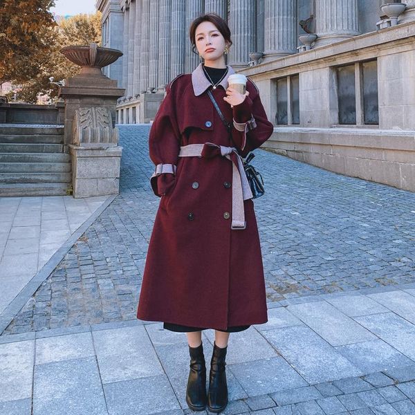 women's wool & blends brand fashion european women overcoat double-breasted blend coat with belt office lady outerwear for winter femal, Black
women's wool & blends brand fashion european women overcoat double-breasted blend coat with belt office lady outerwear for winter femal, Black