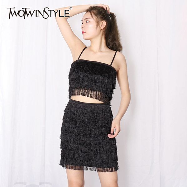 twotwinstyle party two piece set for women short high waist a line mini skirts slim sets female fashion clothing 210517, White
twotwinstyle party two piece set for women short high waist a line mini skirts slim sets female fashion clothing 210517, White