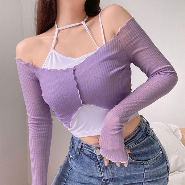 women's t-shirt y2k solid patchwork long sleeve crop women irregular bandage aesthetic casual tshirt harajuku streetwear, White
women's t-shirt y2k solid patchwork long sleeve crop women irregular bandage aesthetic casual tshirt harajuku streetwear, White