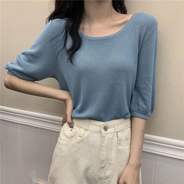 women's t-shirt summer women knit o neck half sleeves t shirt casual streetwear knitted loose shirts feme tees outwear for, White
women's t-shirt summer women knit o neck half sleeves t shirt casual streetwear knitted loose shirts feme tees outwear for, White