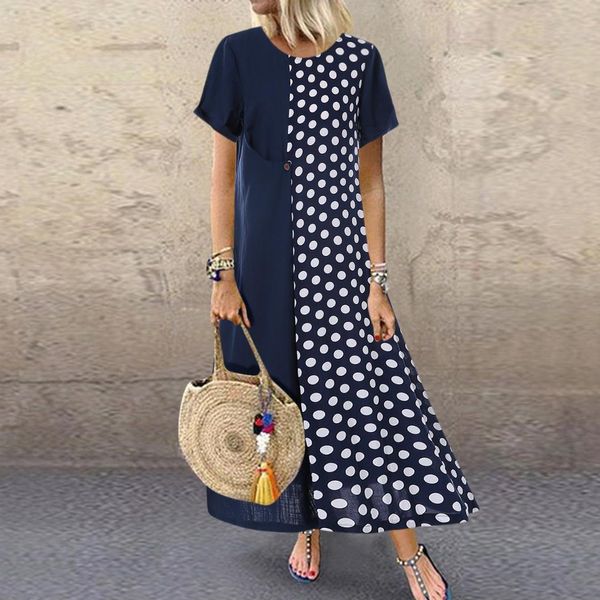 casual dresses women's summer patchwork sundress elegant polka dot midi dress fashion short sleeve long vestidos plus size tunic r, Black;gray
casual dresses women's summer patchwork sundress elegant polka dot midi dress fashion short sleeve long vestidos plus size tunic r, Black;gray