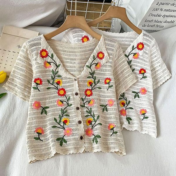 women's knits & tees embroidery knitted women cardigan summer 2021 v-neck short-sleeved sweet style short female outwear, White
women's knits & tees embroidery knitted women cardigan summer 2021 v-neck short-sleeved sweet style short female outwear, White