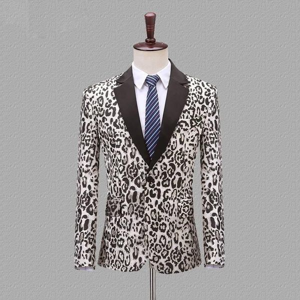 men's suits & blazers men blazer fashion slim fit jacquard jacket leopard pattern casual wedding party prom singer stage costumes, White;black
men's suits & blazers men blazer fashion slim fit jacquard jacket leopard pattern casual wedding party prom singer stage costumes, White;black