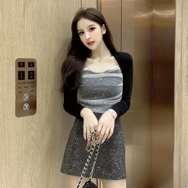 women's t-shirt long sleeve autumn for women 2021 mesh patchwork slim tees female fake two pieces square collar t-shirts fashion hipst, White
women's t-shirt long sleeve autumn for women 2021 mesh patchwork slim tees female fake two pieces square collar t-shirts fashion hipst, White