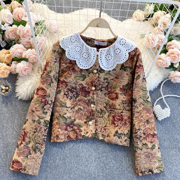 cardigan jacket women's spring and versatile retro oil painting jacquard short long sleeve jackets, Black;brown
cardigan jacket women's spring and versatile retro oil painting jacquard short long sleeve jackets, Black;brown