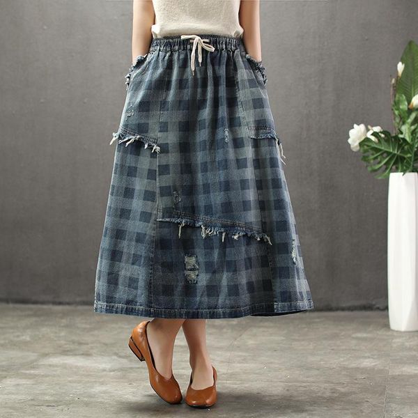 skirts drop women casual cotton denim vintage distressed ripped plus size plaid elastic waist jeans falda mujer, Black
skirts drop women casual cotton denim vintage distressed ripped plus size plaid elastic waist jeans falda mujer, Black