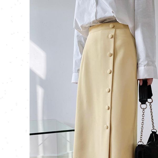 yeeloca spring fashion mid length women skirts casual korean single breasted saias high waist a line, Black
yeeloca spring fashion mid length women skirts casual korean single breasted saias high waist a line, Black
