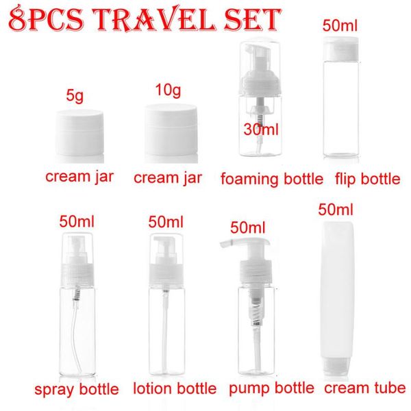8pcs travel bottles set disposable lotion cream sample jars pots liquid spray pipette makeup cosmetic tube petg storage &
8pcs travel bottles set disposable lotion cream sample jars pots liquid spray pipette makeup cosmetic tube petg storage &